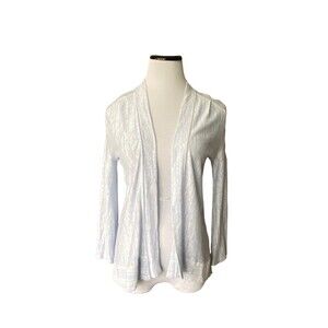 Three‎ Dots Womens Linen Open Front Cardigan Sweater Size XS Blue Coastal Resort